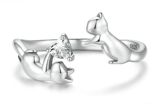 Playful Sterling Silver Cat Ring – Adjustable with Zirconia