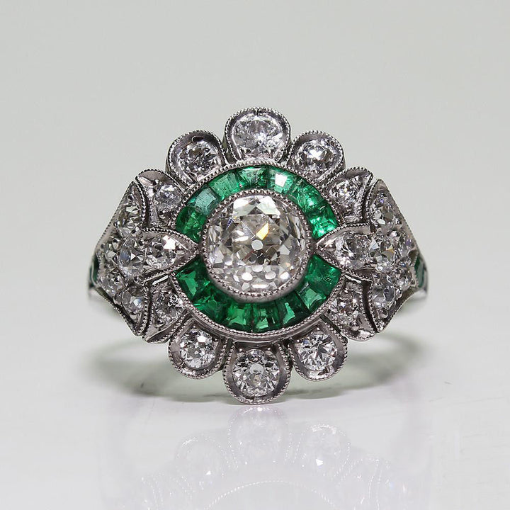 Vintage green crystal Mandala ring