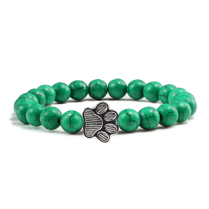 Natural Stone Bracelet with Paw Pendant – Elastic Beaded Bracelet for Men & Women