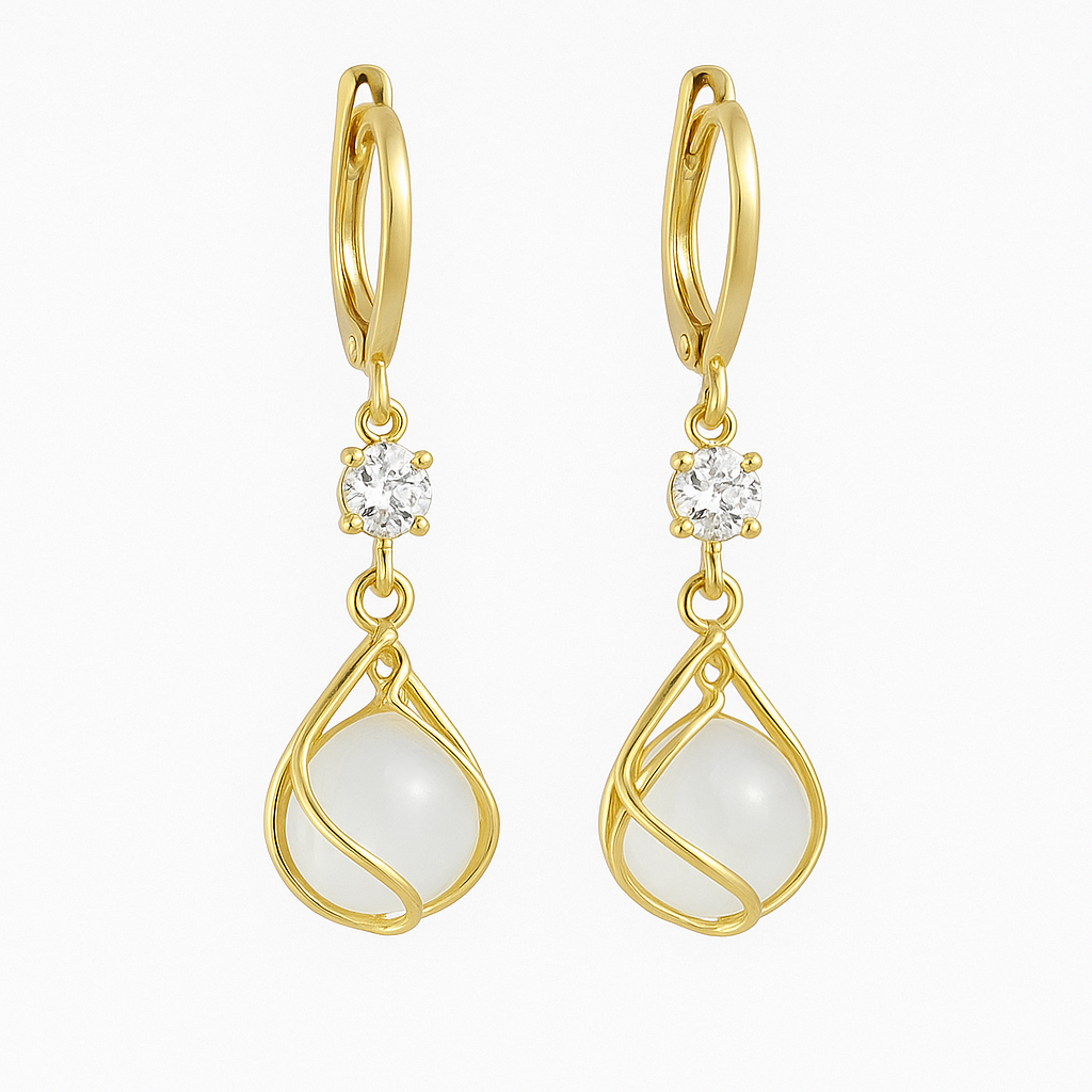 Vintage White Opal Dangling Gold Earrings
