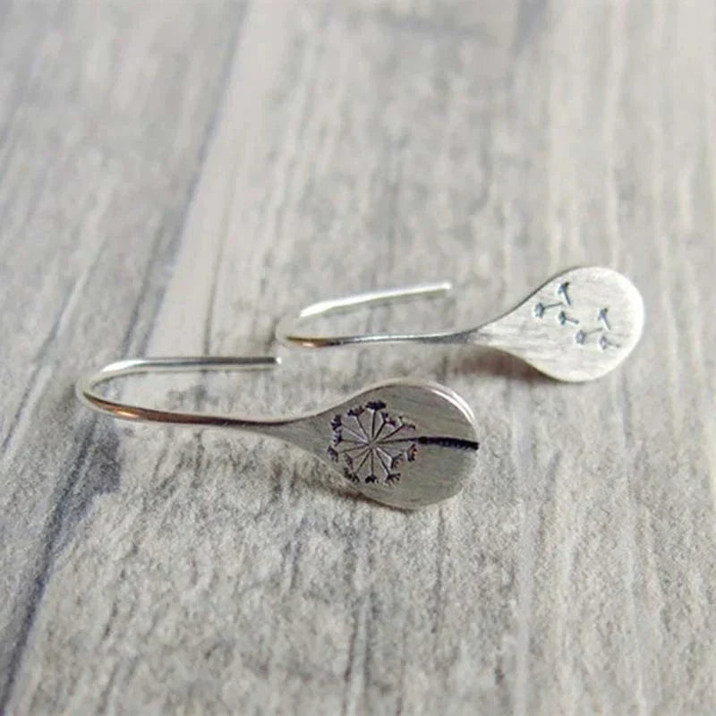 Silver Dandelion Leaf Earrings