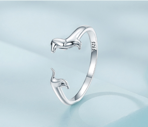 Adjustable Dachshund Ring made of 925 Silver
